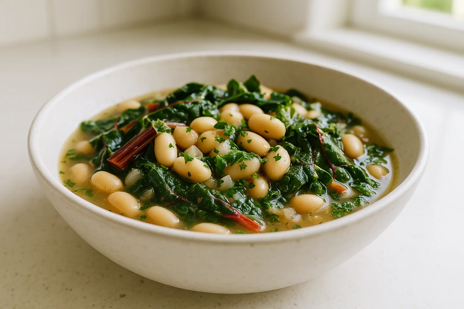 Crockpot Braised Swiss Chard and White Beans