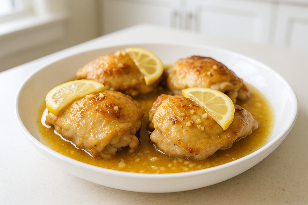 Crockpot Five Ingredient Lemon Garlic Chicken Thighs