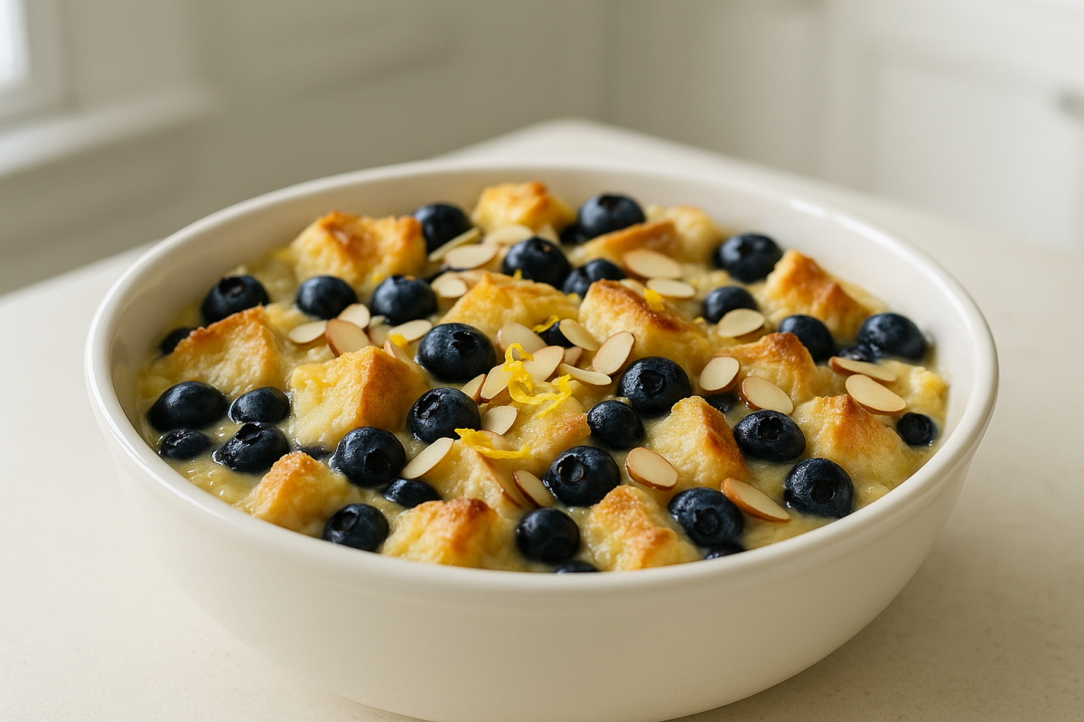 Crockpot Lemon Blueberry Bread Pudding