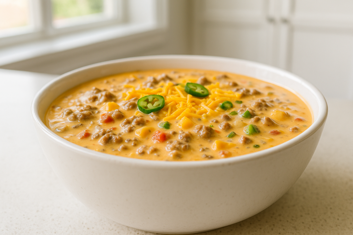 Crockpot Spicy Beef Queso Dip