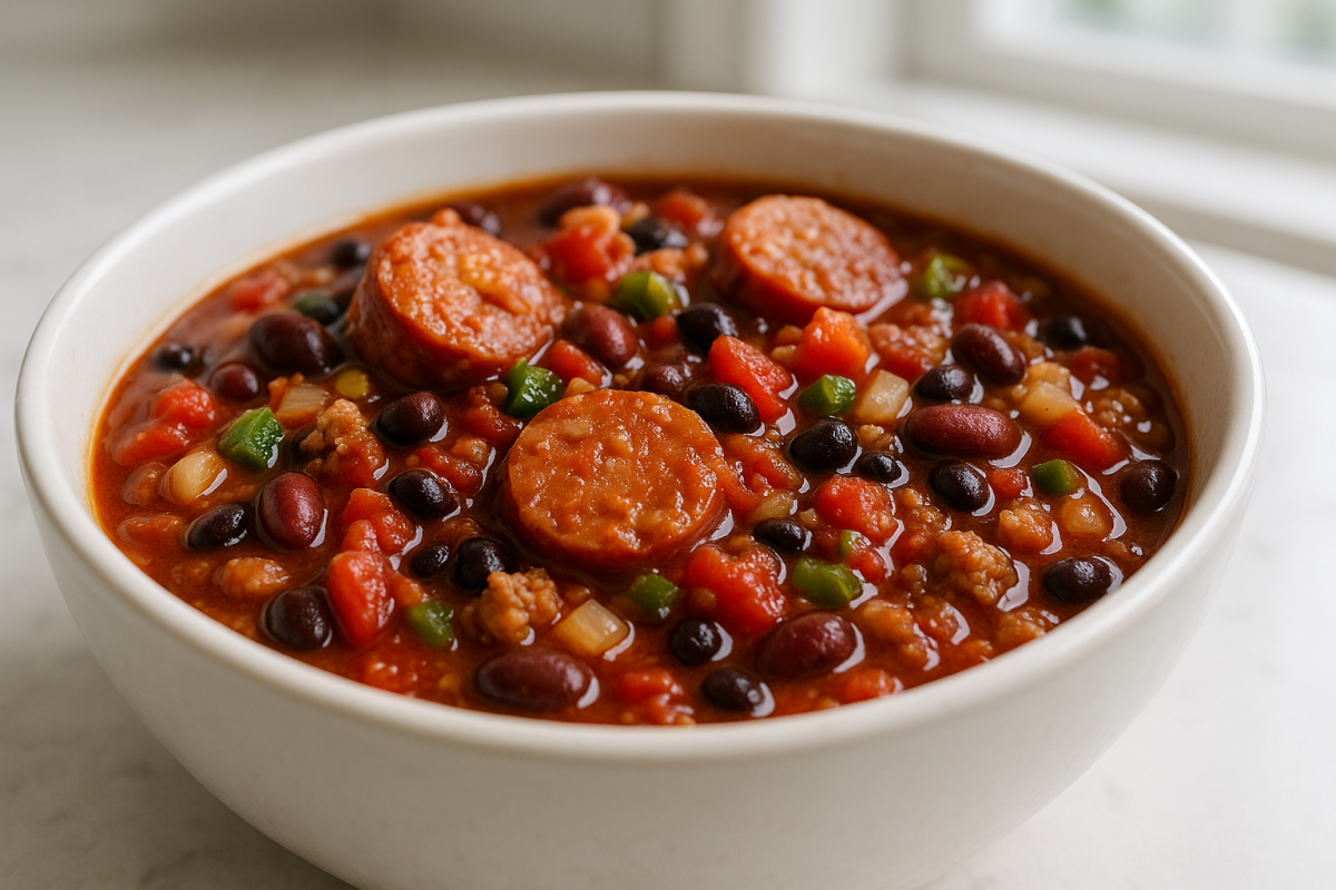 Crockpot Spicy Sausage and Bean Casserole